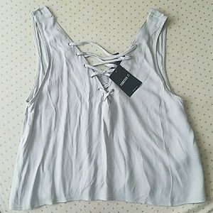 Lace-up tank- light grey